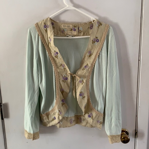 J. Jill Sweaters J Jill Remade Limited Edition Light Green Cardigan With Embroidered Linen